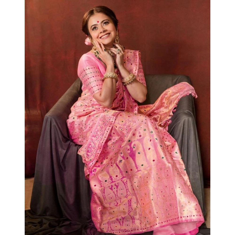 generic women's soft lichi silk printed saree with unstitched blouse 5.5mtr (pink) generic women's soft lichi silk printed saree with unstitched blouse 5.5mtr (pink)