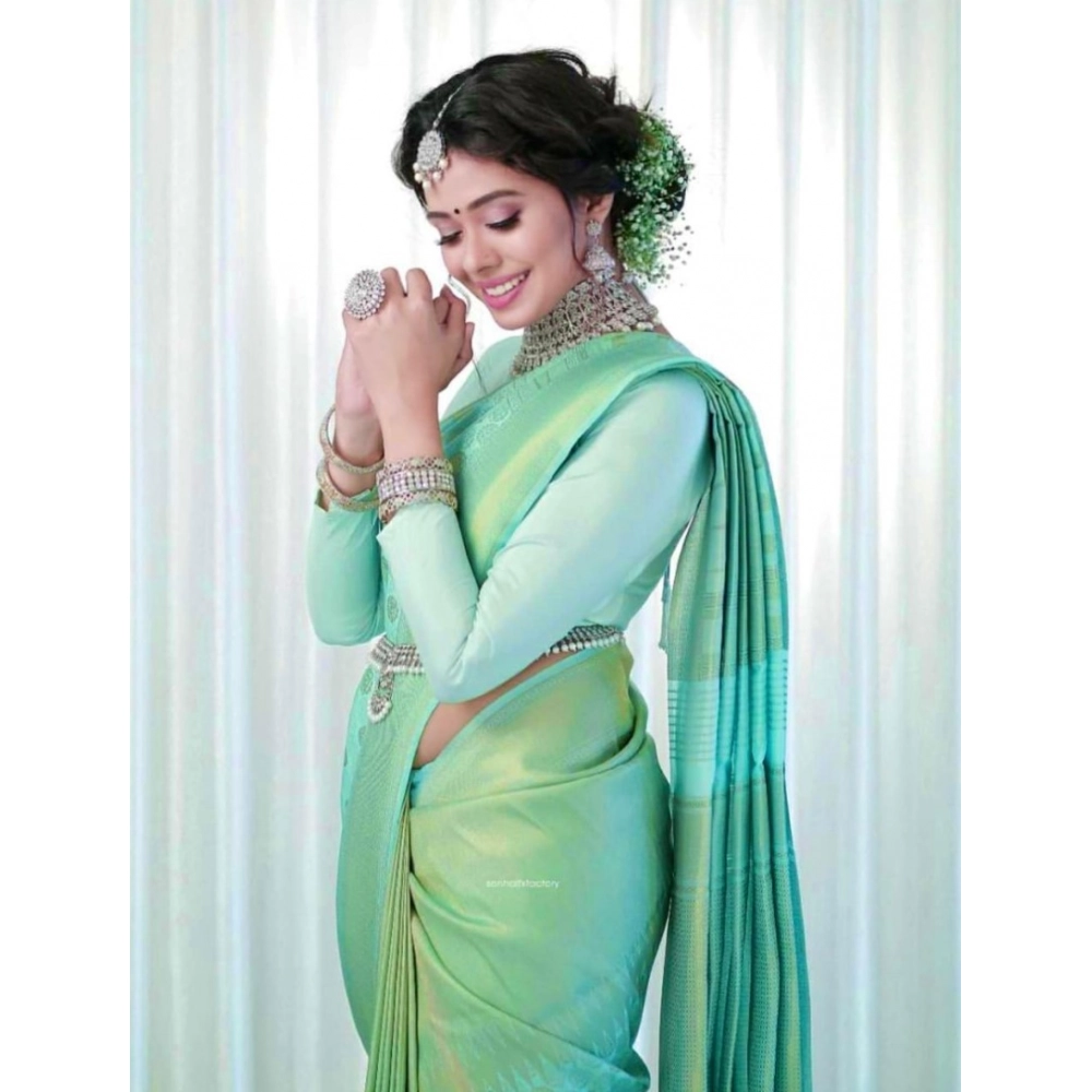 generic women's soft lichi silk printed saree with unstitched blouse 5.5mtr (light green) generic women's soft lichi silk printed saree with unstitched blouse 5.5mtr (light green)