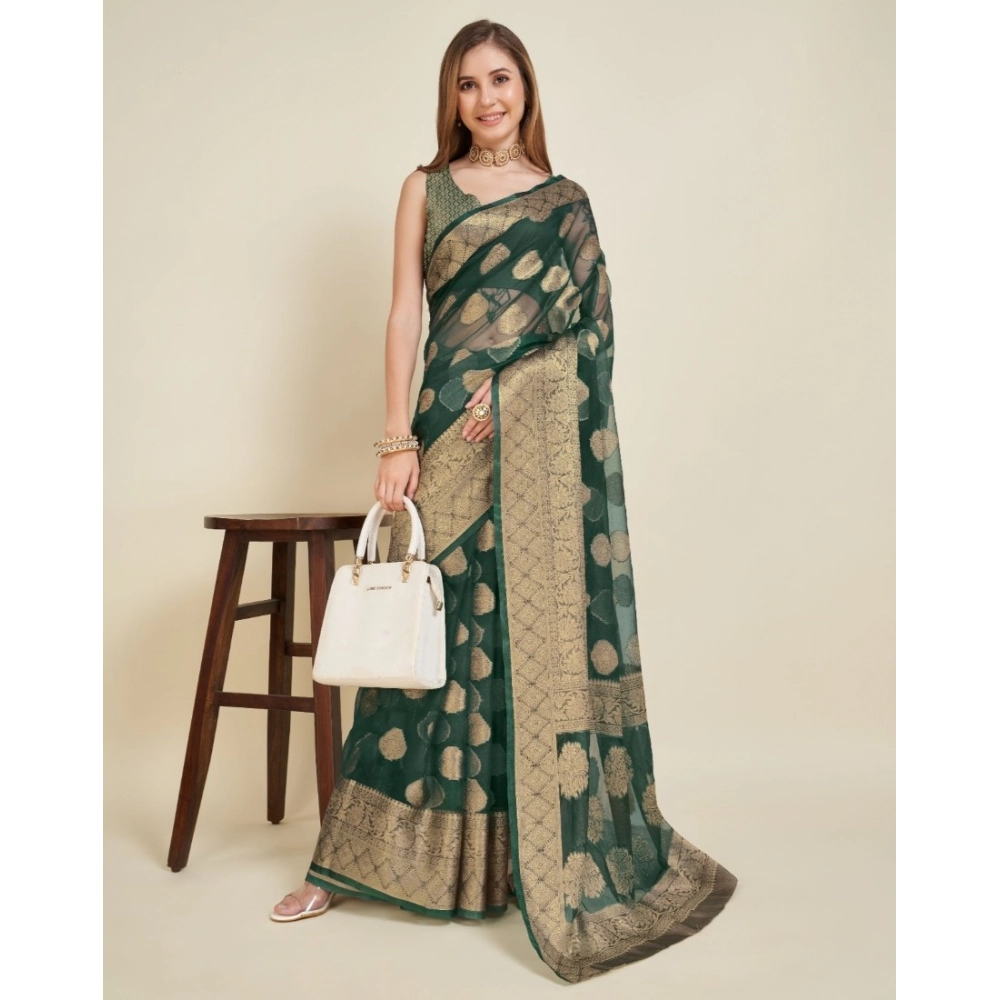 generic women's soft organza silk weaving design saree with unstitched blouse 5.5mtr (green) generic women's soft organza silk weaving design saree with unstitched blouse 5.5mtr (green)