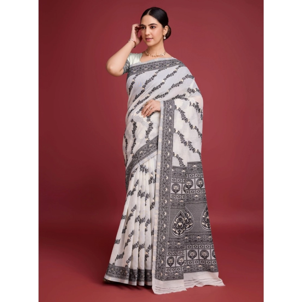 generic women's jamdani cotton silk printed saree with unstitched blouse 5.5mtr (black) generic women's jamdani cotton silk printed saree with unstitched blouse 5.5mtr (black)