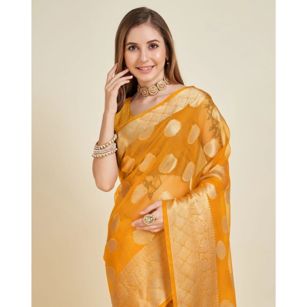 generic women's soft organza silk weaving design saree with unstitched blouse 5.5mtr (yellow) generic women's soft organza silk weaving design saree with unstitched blouse 5.5mtr (yellow)