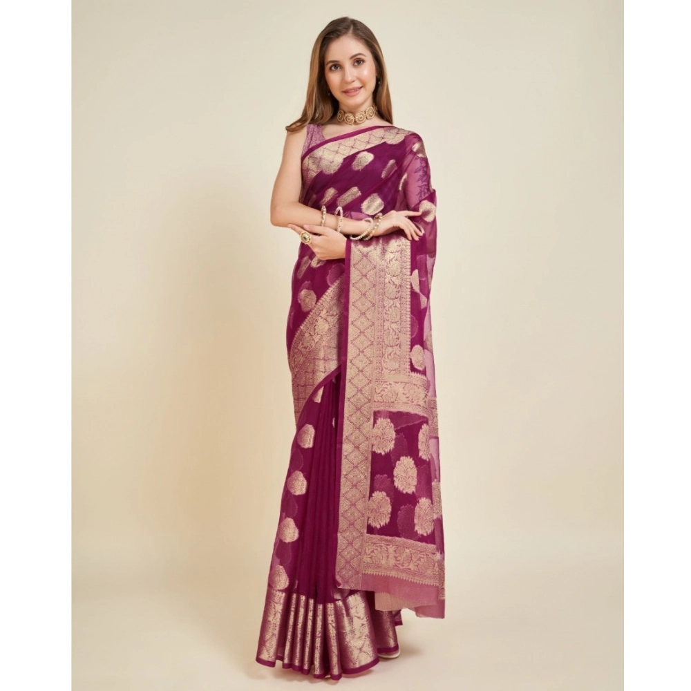 generic women's soft organza silk weaving design saree with unstitched blouse 5.5mtr (wine) generic women's soft organza silk weaving design saree with unstitched blouse 5.5mtr (wine)