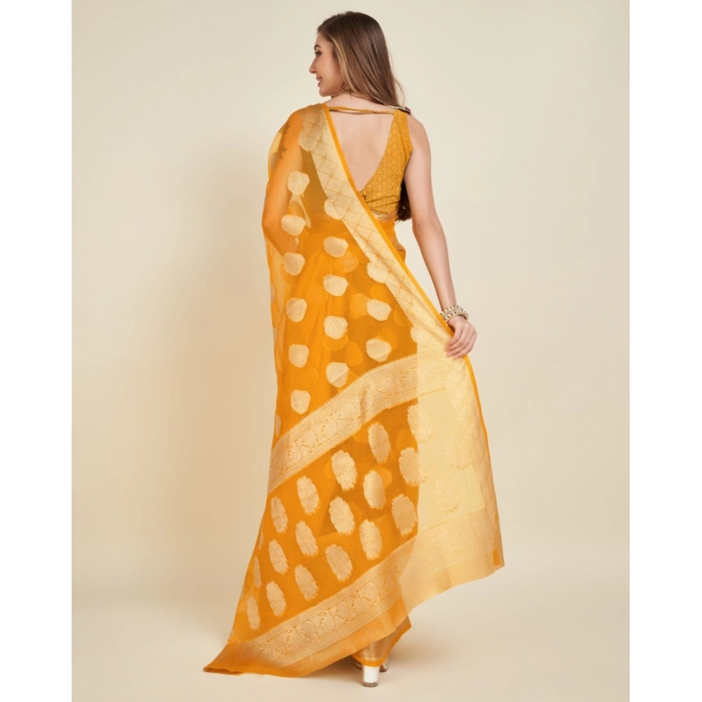 generic women's soft organza silk weaving design saree with unstitched blouse 5.5mtr (yellow) generic women's soft organza silk weaving design saree with unstitched blouse 5.5mtr (yellow)