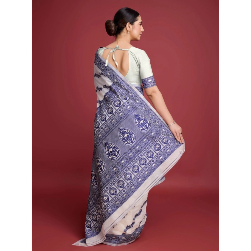 generic women's jamdani cotton silk printed saree with unstitched blouse 5.5mtr (navy blue) generic women's jamdani cotton silk printed saree with unstitched blouse 5.5mtr (navy blue)