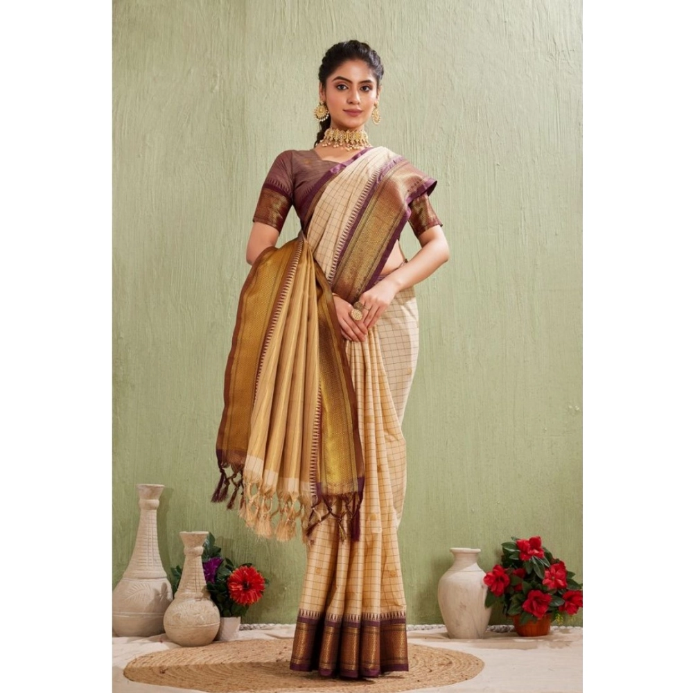 generic women's silk blended jaquard woven saree with unstitched blouse 5.5mtr (beige) generic women's silk blended jaquard woven saree with unstitched blouse 5.5mtr (beige)