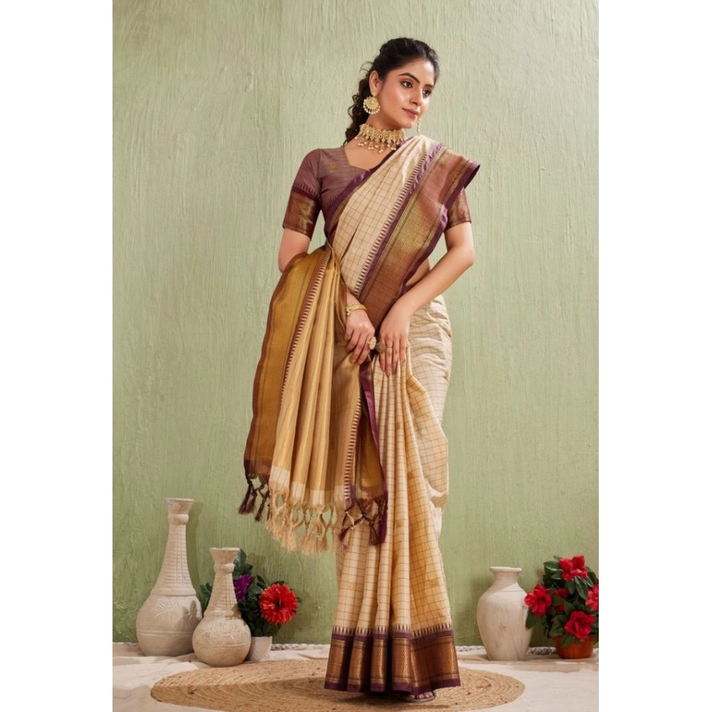 generic women's silk blended jaquard woven saree with unstitched blouse 5.5mtr (beige) generic women's silk blended jaquard woven saree with unstitched blouse 5.5mtr (beige)