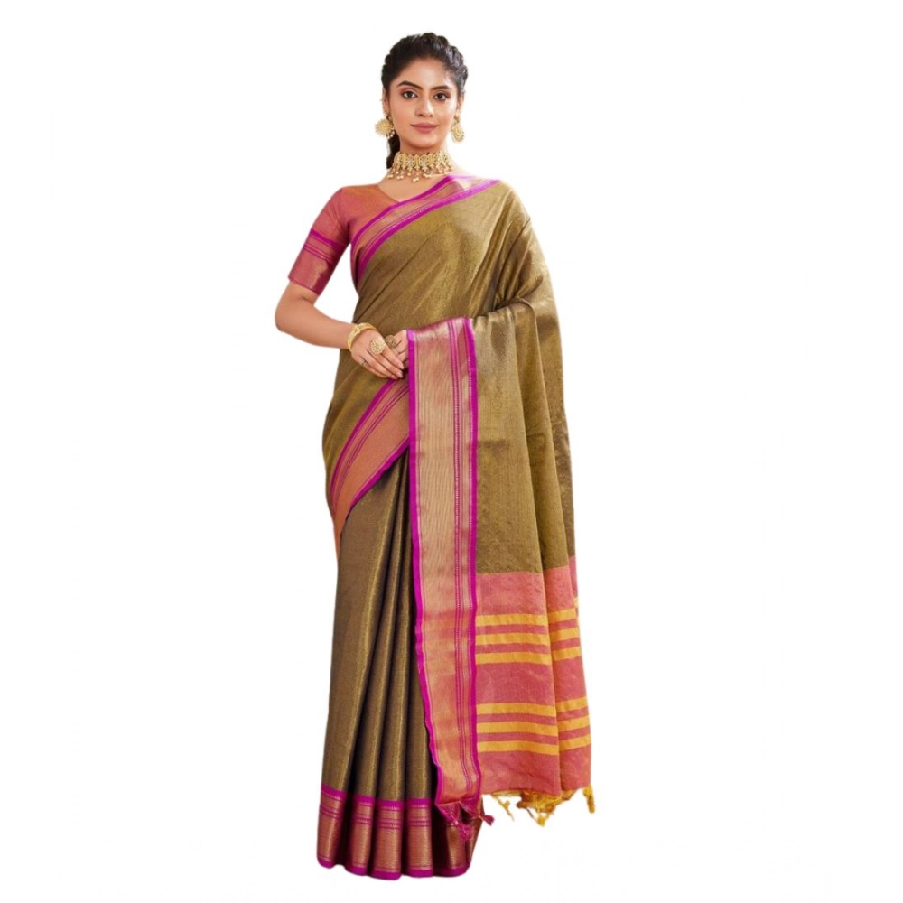 generic women's silk blended jaquard woven saree with unstitched blouse 5.5mtr (green) generic women's silk blended jaquard woven saree with unstitched blouse 5.5mtr (green)