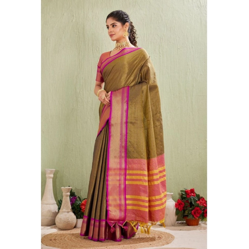 generic women's silk blended jaquard woven saree with unstitched blouse 5.5mtr (green) generic women's silk blended jaquard woven saree with unstitched blouse 5.5mtr (green)