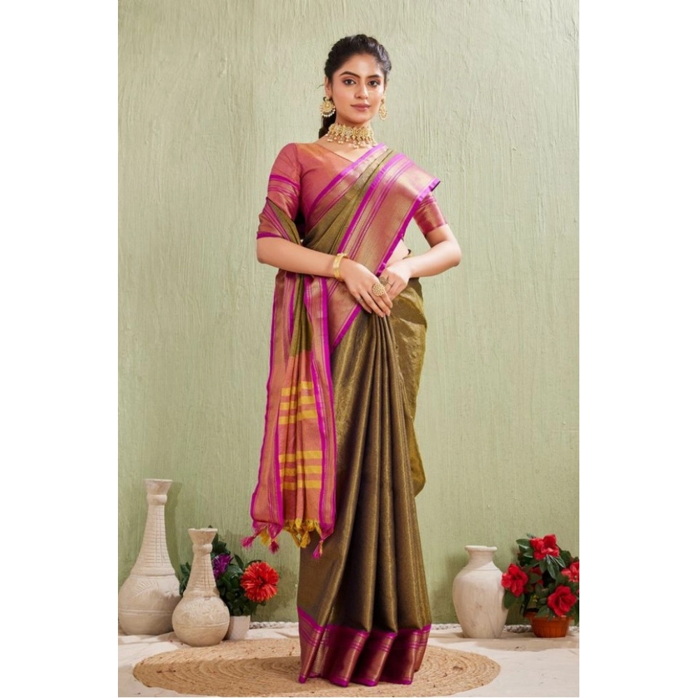 generic women's silk blended jaquard woven saree with unstitched blouse 5.5mtr (green) generic women's silk blended jaquard woven saree with unstitched blouse 5.5mtr (green)