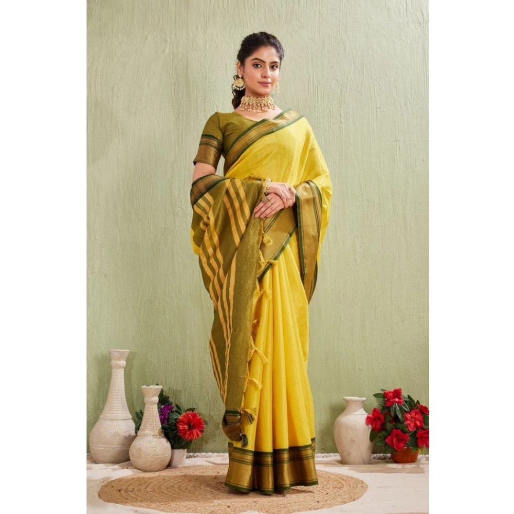 generic women's silk blended jaquard woven saree with unstitched blouse 5.5mtr (yellow) generic women's silk blended jaquard woven saree with unstitched blouse 5.5mtr (yellow)