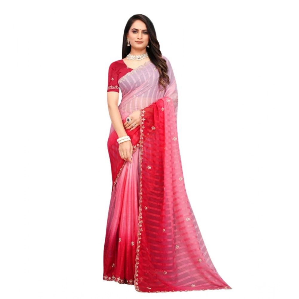 generic women's chiffon embroidred saree with unstitched blouse 5.5mtr (pink) generic women's chiffon embroidred saree with unstitched blouse 5.5mtr (pink)