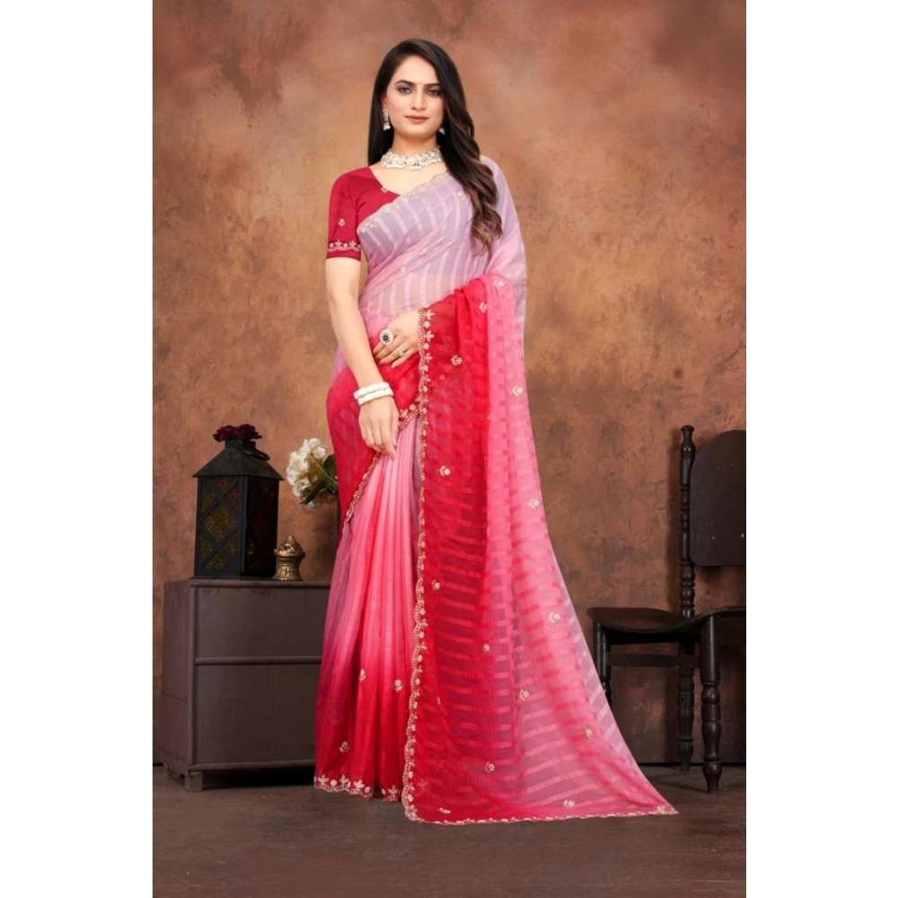 generic women's chiffon embroidred saree with unstitched blouse 5.5mtr (pink) generic women's chiffon embroidred saree with unstitched blouse 5.5mtr (pink)