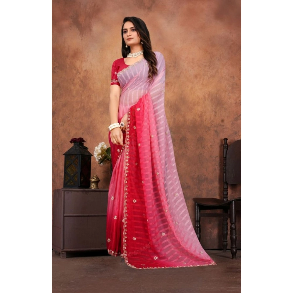 generic women's chiffon embroidred saree with unstitched blouse 5.5mtr (pink) generic women's chiffon embroidred saree with unstitched blouse 5.5mtr (pink)