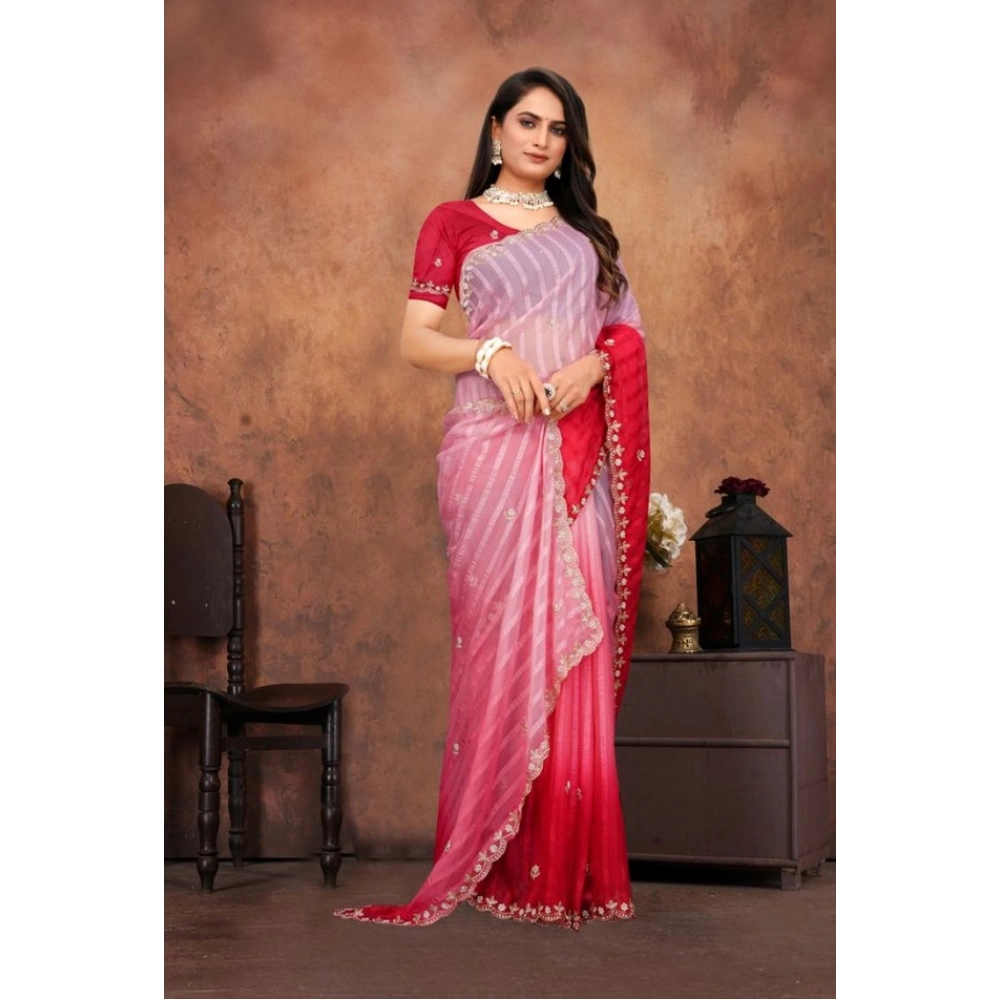generic women's chiffon embroidred saree with unstitched blouse 5.5mtr (pink) generic women's chiffon embroidred saree with unstitched blouse 5.5mtr (pink)