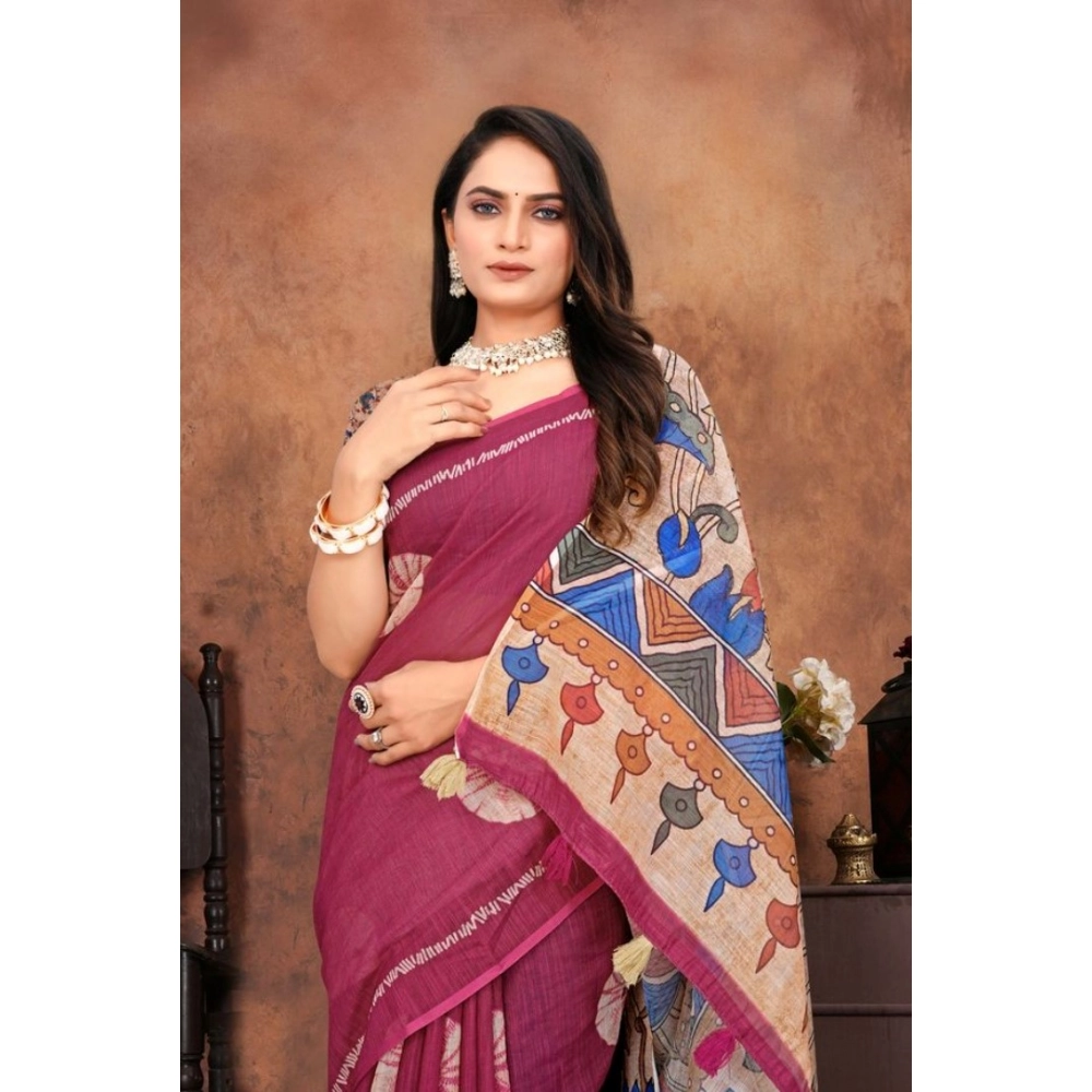 generic women's linen printed saree with unstitched blouse 5.5mtr (purple) generic women's linen printed saree with unstitched blouse 5.5mtr (purple)