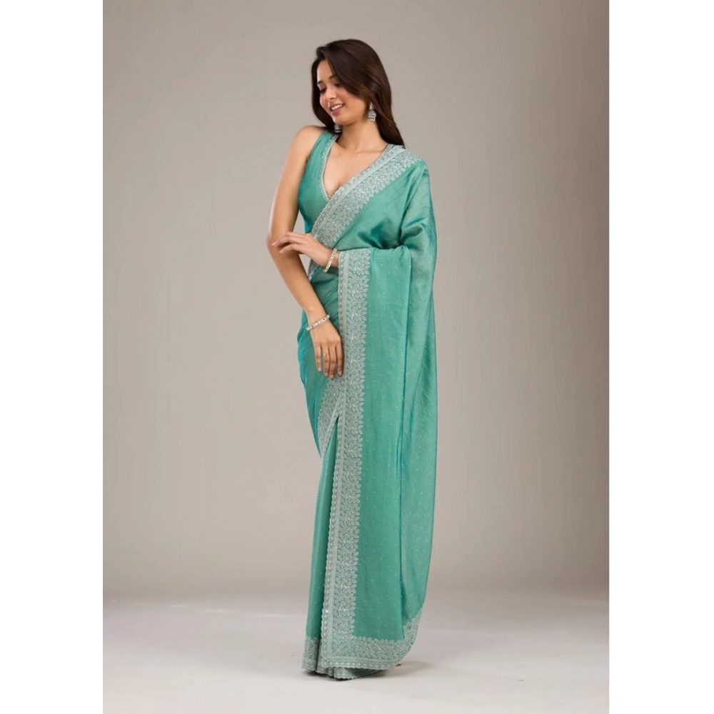 generic women's silk embroidred saree with unstitched blouse 5.5mtr (light green) generic women's silk embroidred saree with unstitched blouse 5.5mtr (light green)