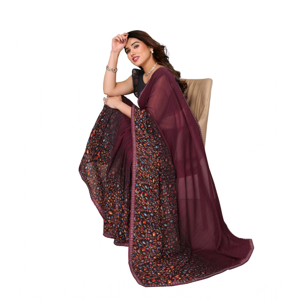generic women's georgette printed saree with unstitched blouse 5.5mtr (maroon) generic women's georgette printed saree with unstitched blouse 5.5mtr (maroon)