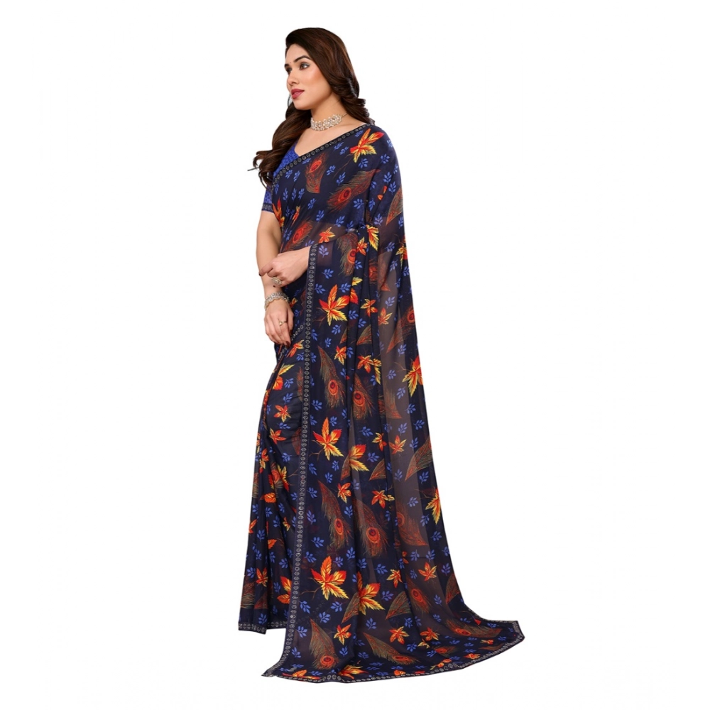 generic women's georgette printed saree with unstitched blouse 5.5mtr (blue) generic women's georgette printed saree with unstitched blouse 5.5mtr (blue)