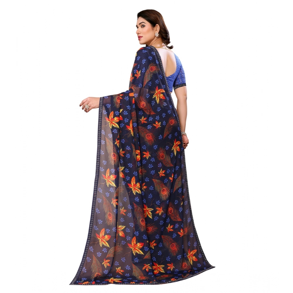 generic women's georgette printed saree with unstitched blouse 5.5mtr (blue) generic women's georgette printed saree with unstitched blouse 5.5mtr (blue)