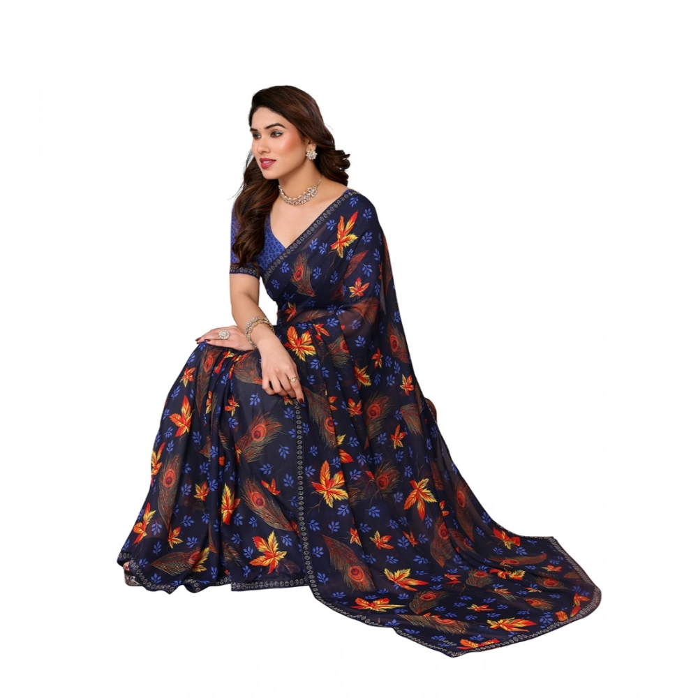generic women's georgette printed saree with unstitched blouse 5.5mtr (blue) generic women's georgette printed saree with unstitched blouse 5.5mtr (blue)