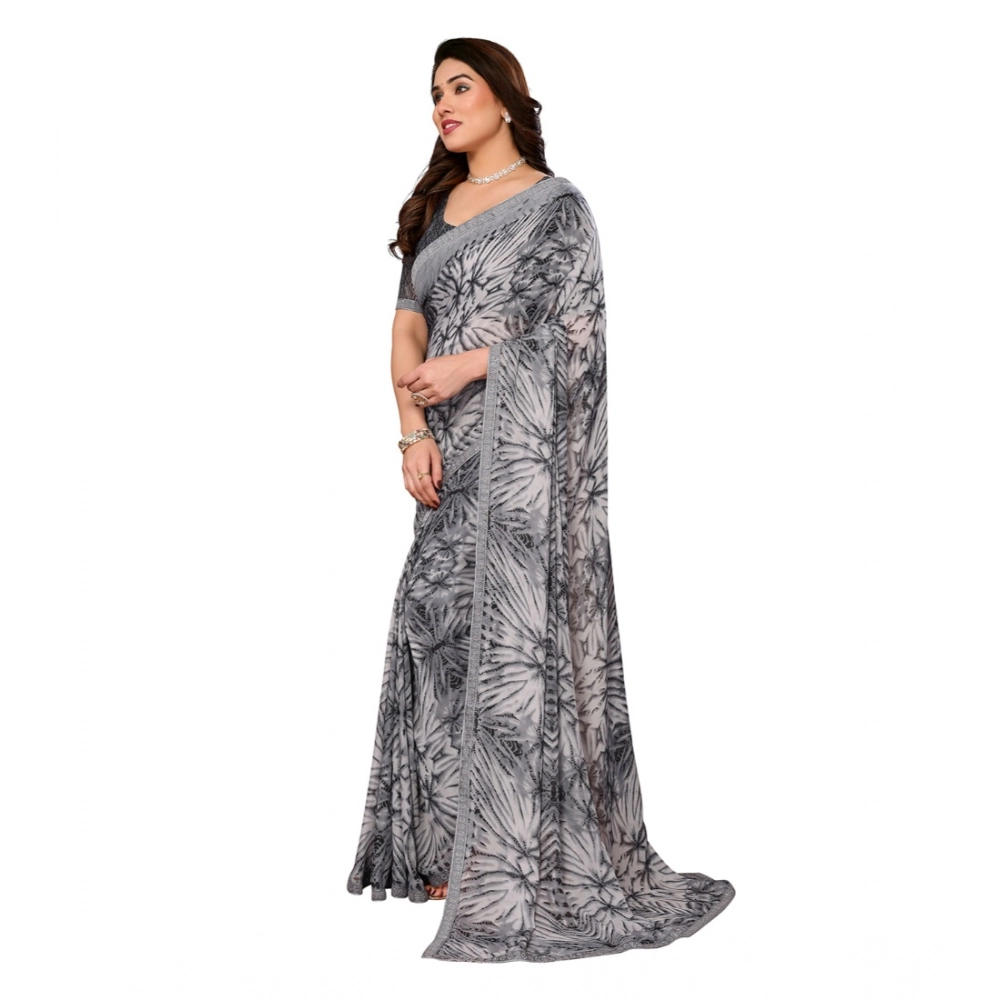 generic women's georgette printed saree with unstitched blouse 5.5mtr (grey) generic women's georgette printed saree with unstitched blouse 5.5mtr (grey)