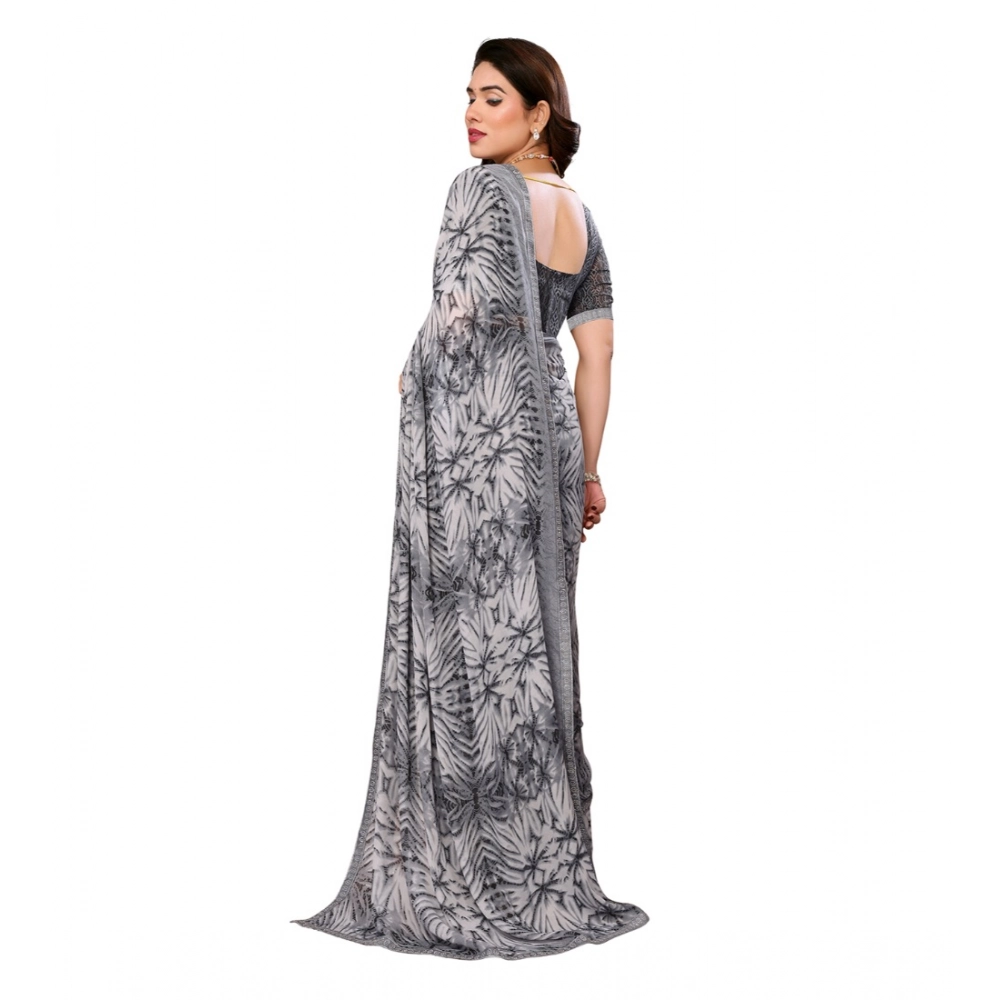 generic women's georgette printed saree with unstitched blouse 5.5mtr (grey) generic women's georgette printed saree with unstitched blouse 5.5mtr (grey)