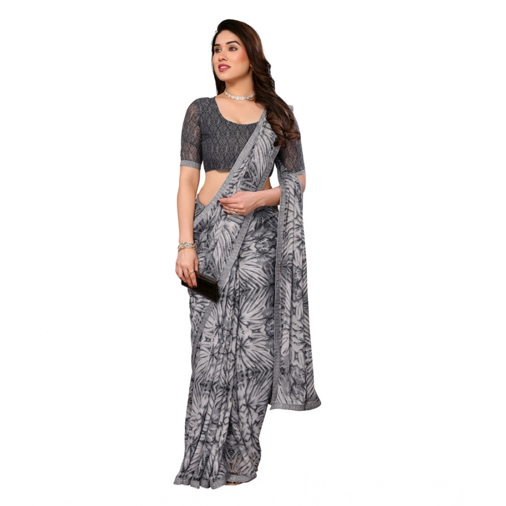 generic women's georgette printed saree with unstitched blouse 5.5mtr (grey) generic women's georgette printed saree with unstitched blouse 5.5mtr (grey)