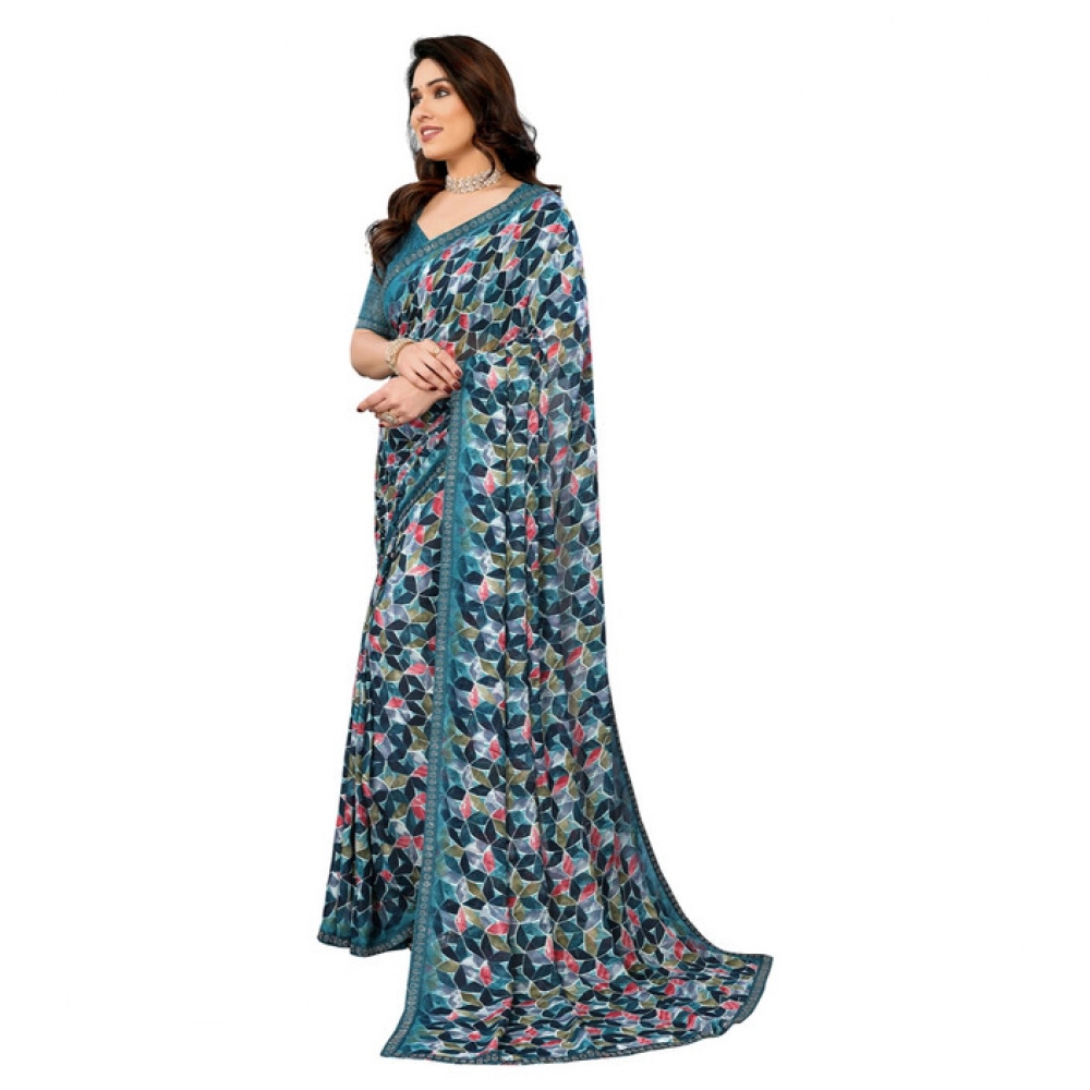 generic women's georgette printed saree with unstitched blouse 5.5mtr (sky blue) generic women's georgette printed saree with unstitched blouse 5.5mtr (sky blue)