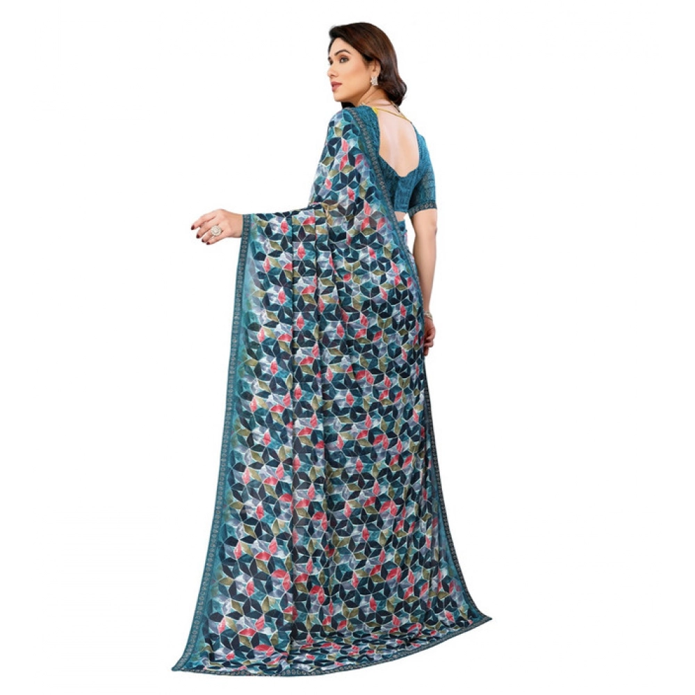 generic women's georgette printed saree with unstitched blouse 5.5mtr (sky blue) generic women's georgette printed saree with unstitched blouse 5.5mtr (sky blue)