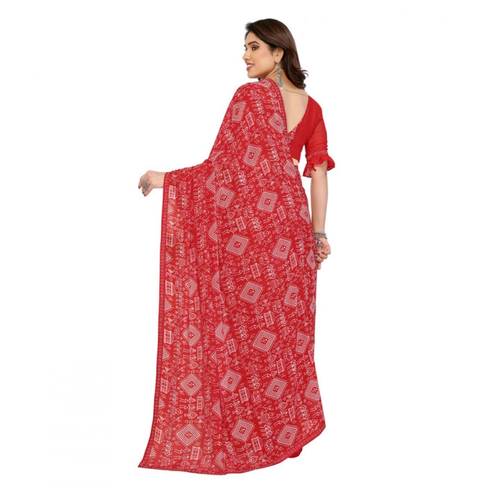generic women's georgette printed saree with unstitched blouse 5.5mtr (red) generic women's georgette printed saree with unstitched blouse 5.5mtr (red)