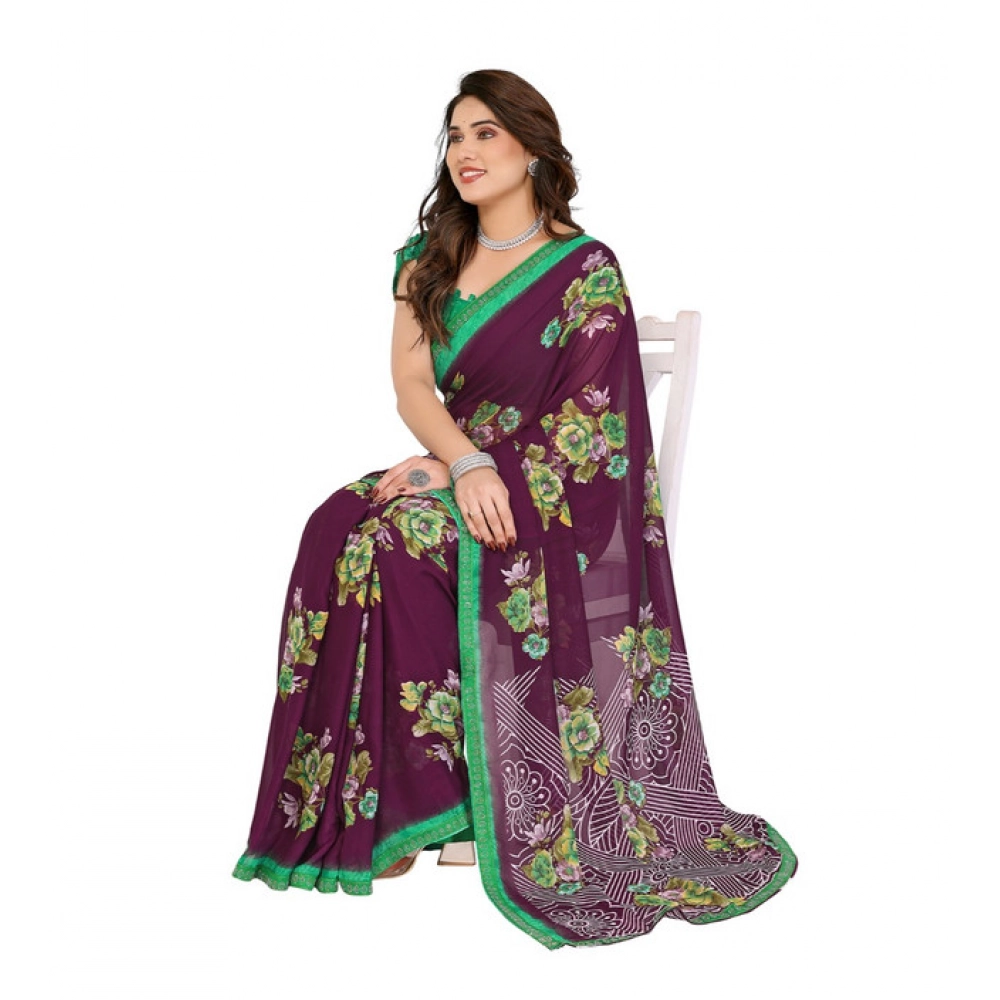generic women's georgette printed saree with unstitched blouse 5.5mtr (maroon) generic women's georgette printed saree with unstitched blouse 5.5mtr (maroon)