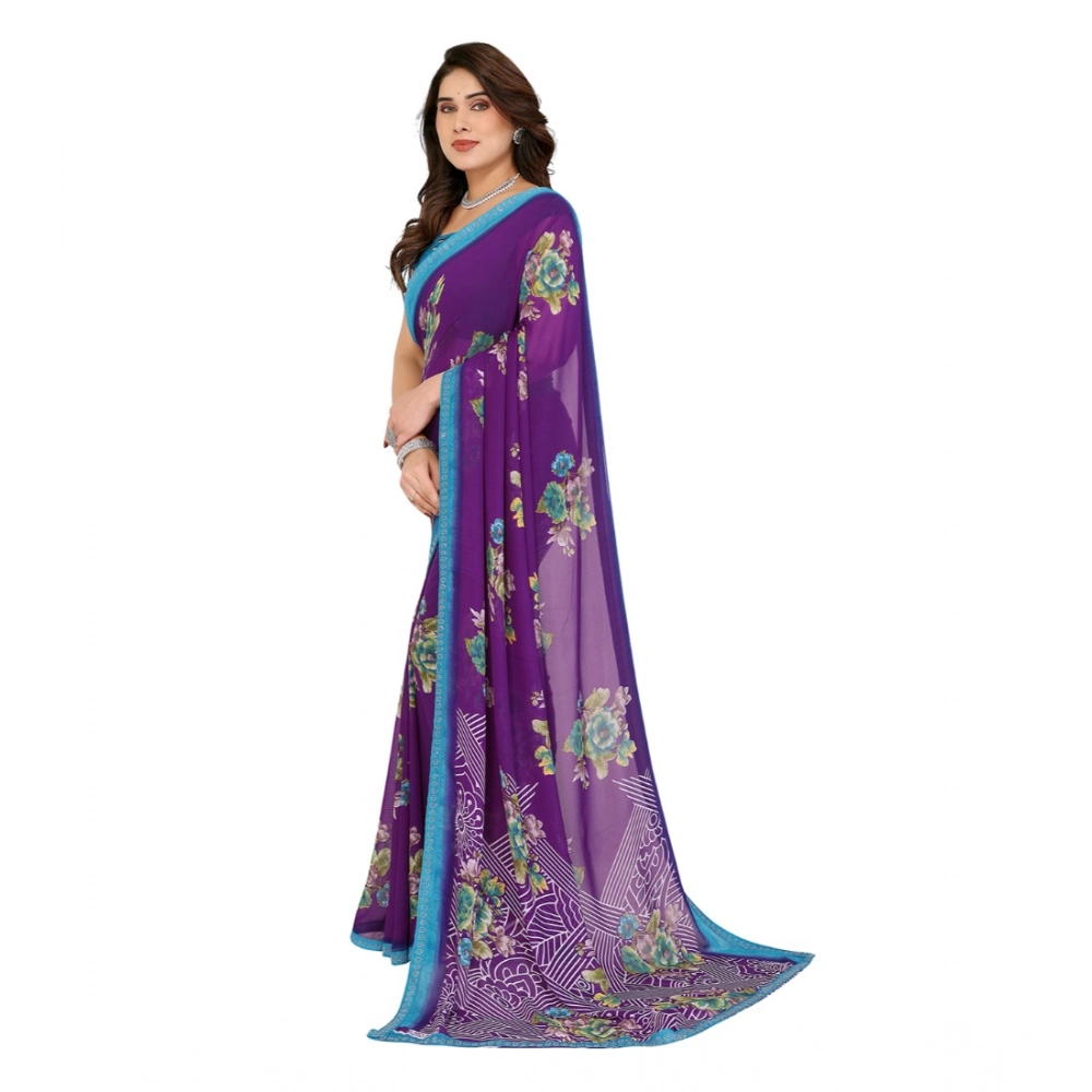 generic women's georgette printed saree with unstitched blouse 5.5mtr (purple) generic women's georgette printed saree with unstitched blouse 5.5mtr (purple)