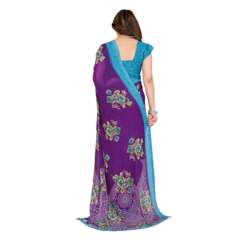 generic women's georgette printed saree with unstitched blouse 5.5mtr (purple) generic women's georgette printed saree with unstitched blouse 5.5mtr (purple)