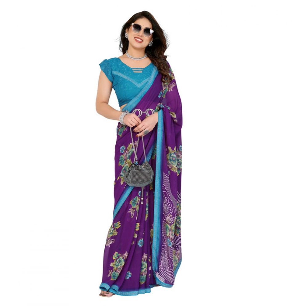 generic women's georgette printed saree with unstitched blouse 5.5mtr (purple) generic women's georgette printed saree with unstitched blouse 5.5mtr (purple)
