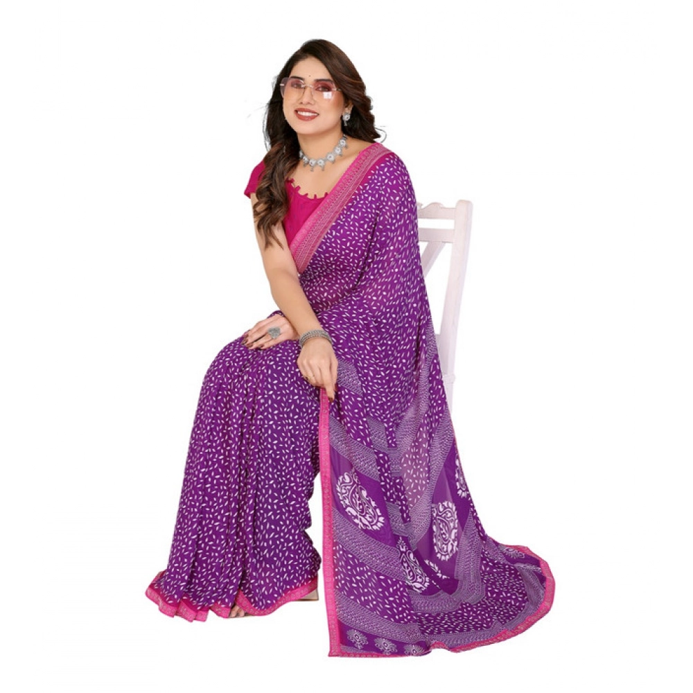 generic women's georgette printed saree with unstitched blouse 5.5mtr (purple) generic women's georgette printed saree with unstitched blouse 5.5mtr (purple)