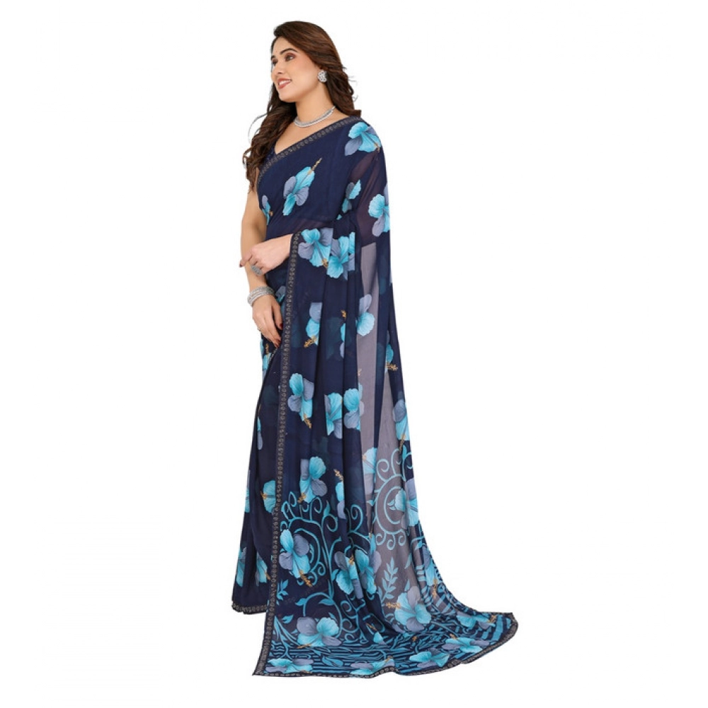 generic women's georgette printed saree with unstitched blouse 5.5mtr (navy blue) generic women's georgette printed saree with unstitched blouse 5.5mtr (navy blue)