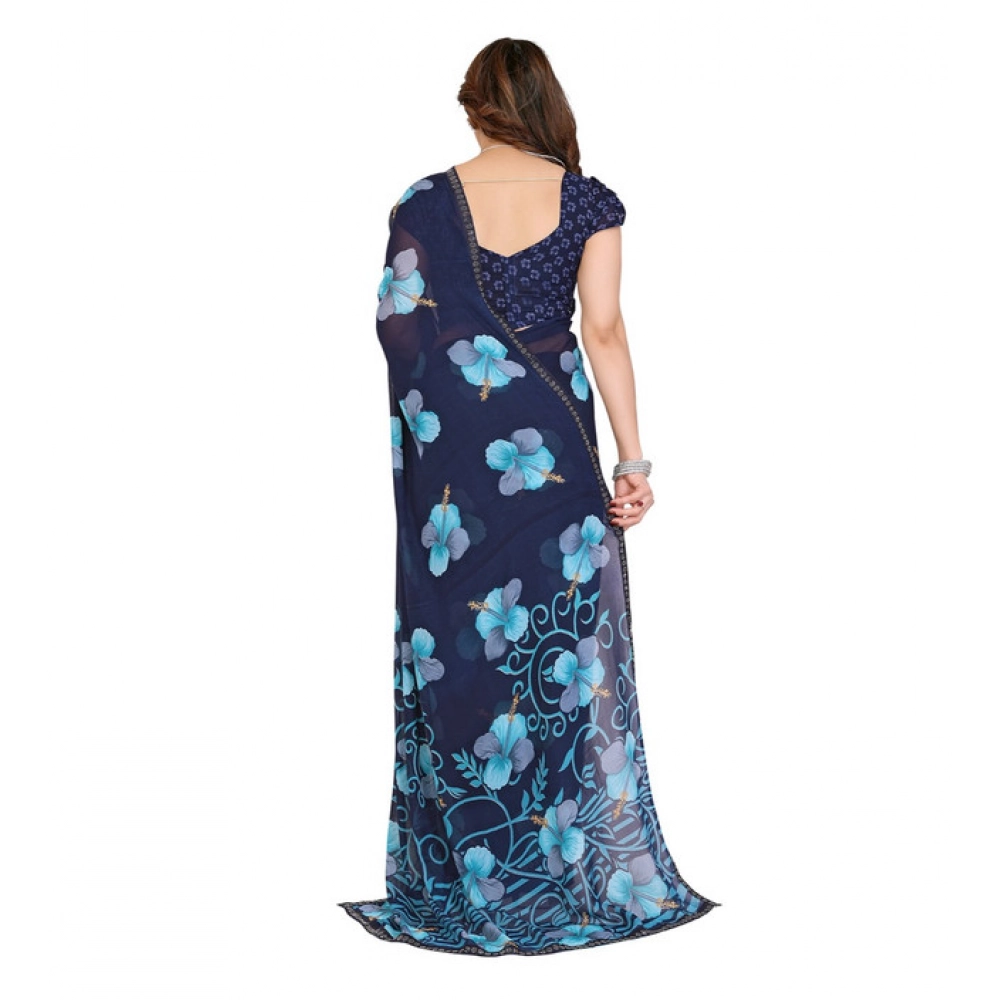 generic women's georgette printed saree with unstitched blouse 5.5mtr (navy blue) generic women's georgette printed saree with unstitched blouse 5.5mtr (navy blue)