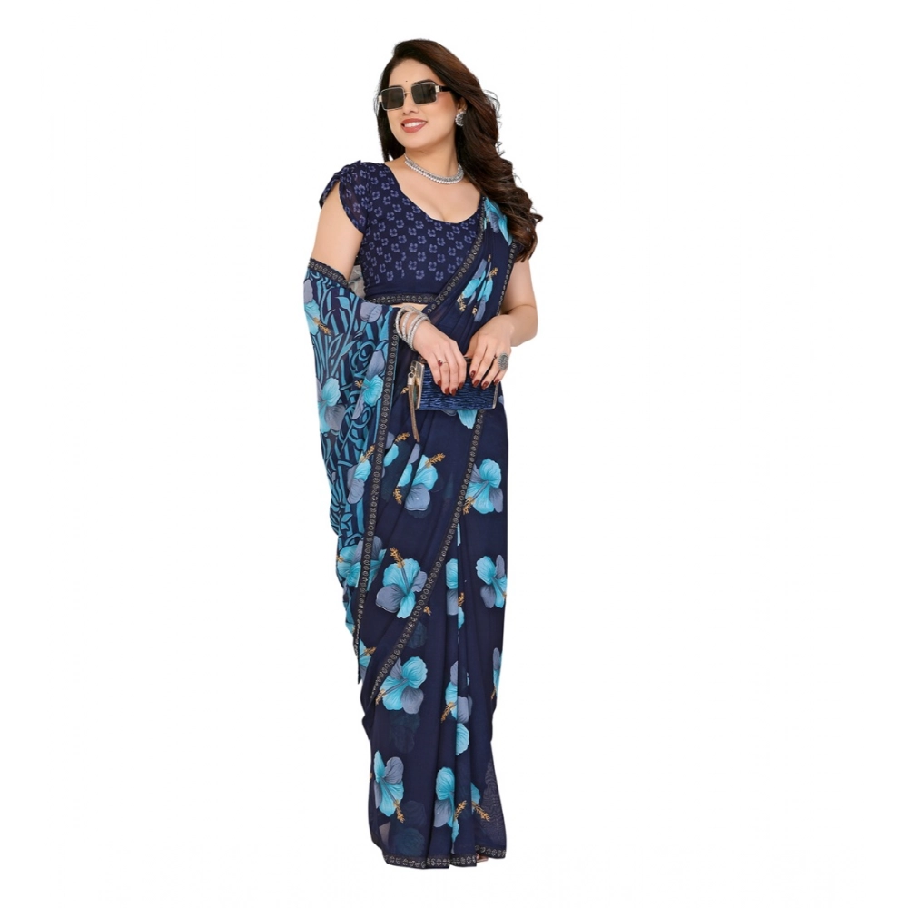 generic women's georgette printed saree with unstitched blouse 5.5mtr (navy blue) generic women's georgette printed saree with unstitched blouse 5.5mtr (navy blue)