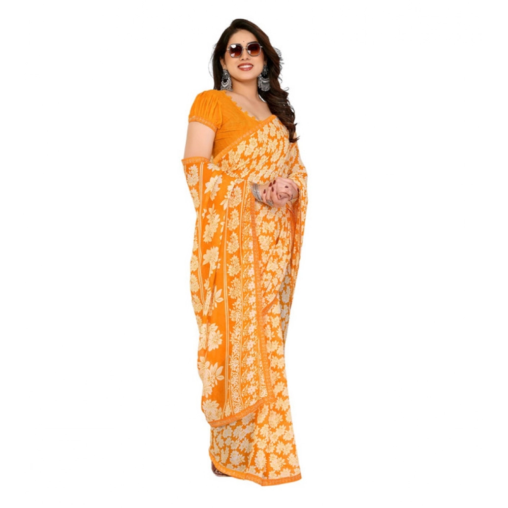 generic women's georgette printed saree with unstitched blouse 5.5mtr (yellow) generic women's georgette printed saree with unstitched blouse 5.5mtr (yellow)