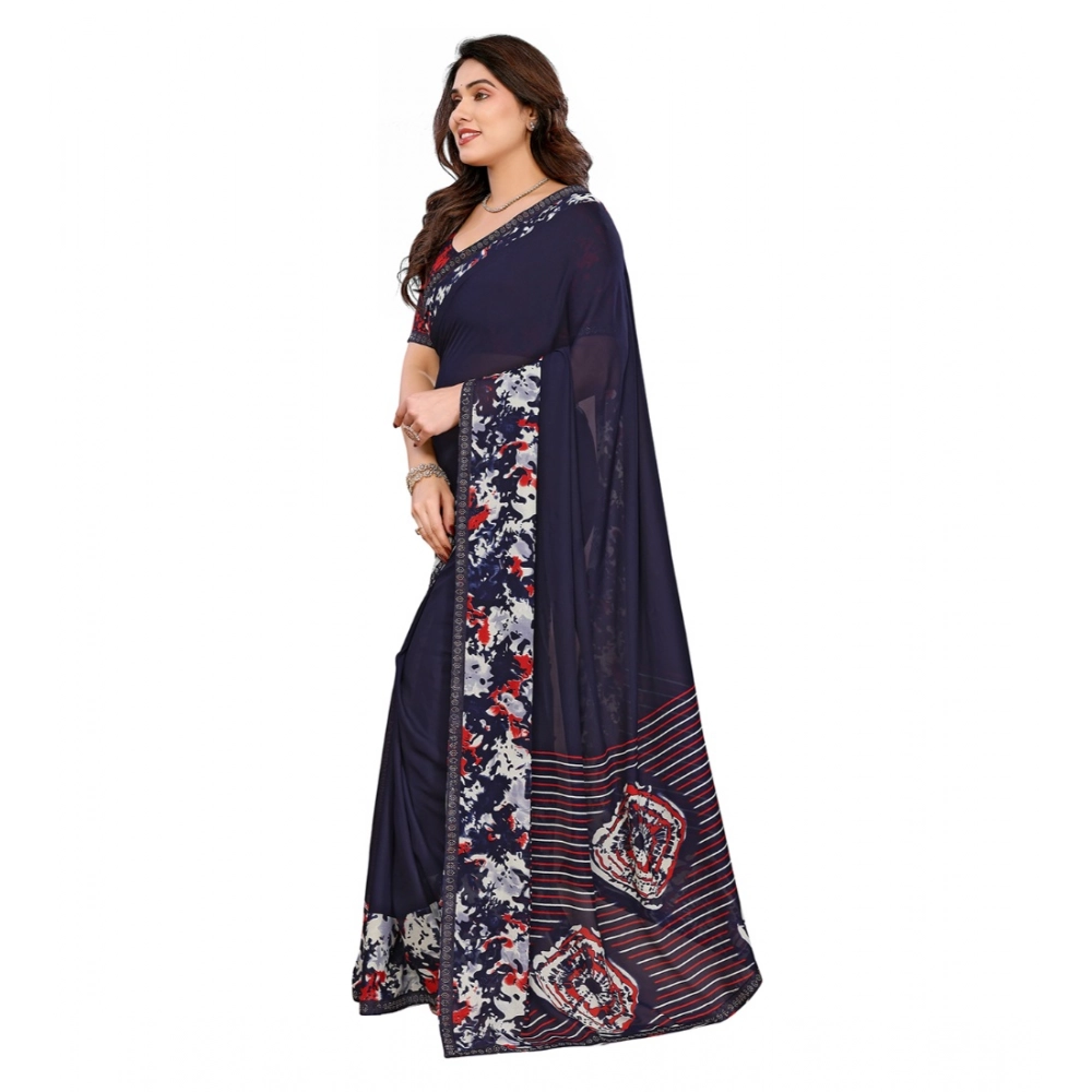 generic women's georgette printed saree with unstitched blouse 5.5mtr (navy blue) generic women's georgette printed saree with unstitched blouse 5.5mtr (navy blue)