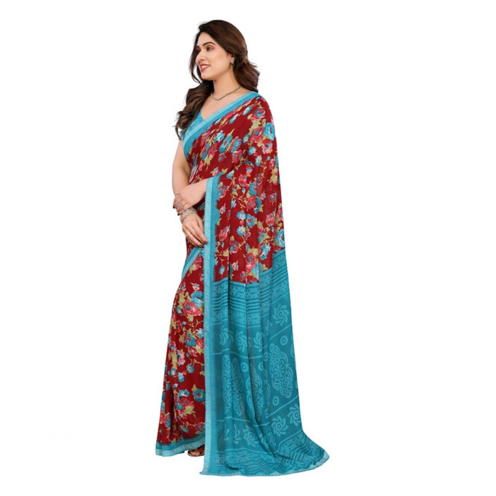 generic women's georgette printed saree with unstitched blouse 5.5mtr (maroon) generic women's georgette printed saree with unstitched blouse 5.5mtr (maroon)
