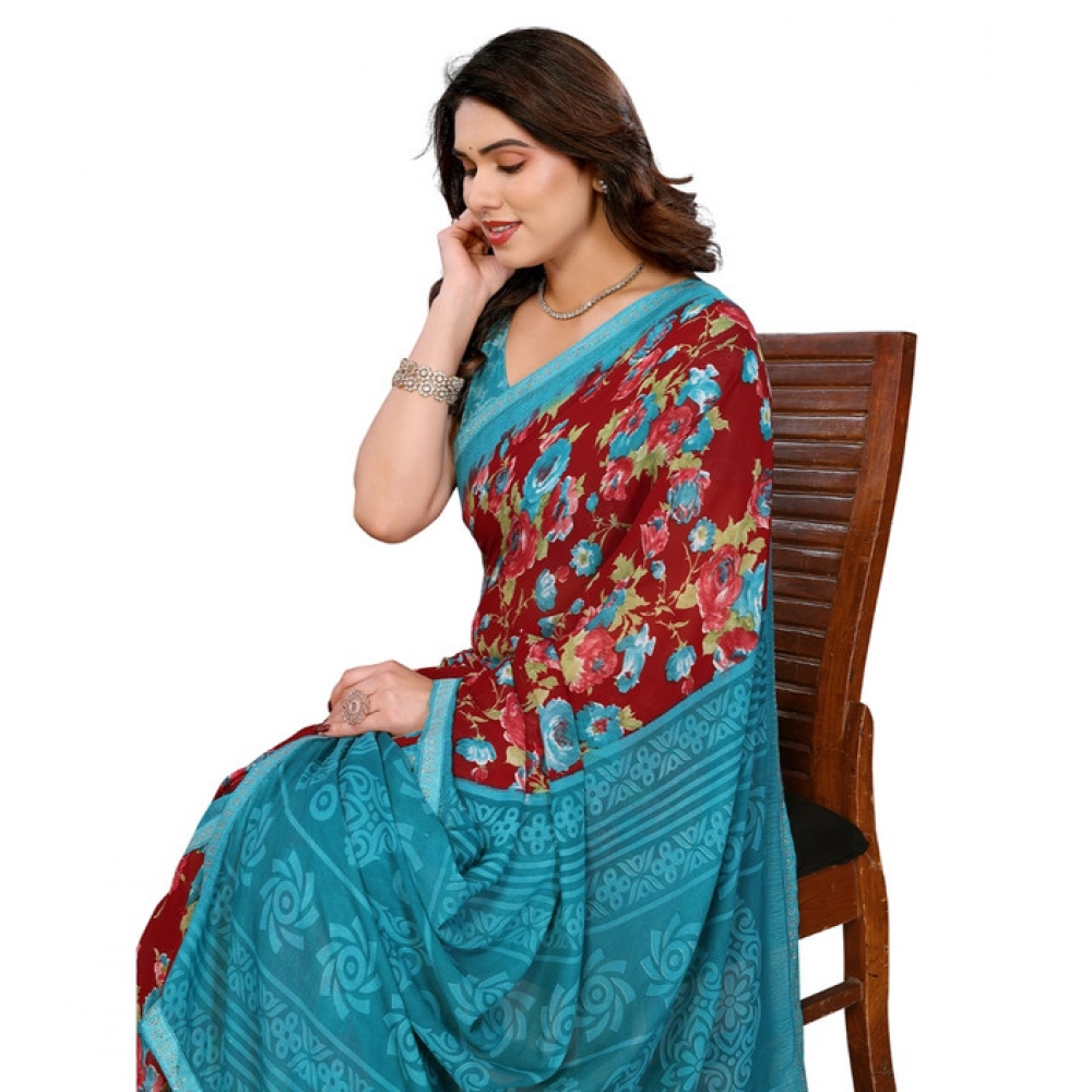 generic women's georgette printed saree with unstitched blouse 5.5mtr (maroon) generic women's georgette printed saree with unstitched blouse 5.5mtr (maroon)