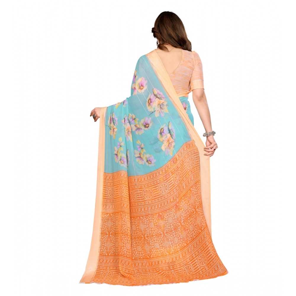 generic women's georgette printed saree with unstitched blouse 5.5mtr (light blue) generic women's georgette printed saree with unstitched blouse 5.5mtr (light blue)