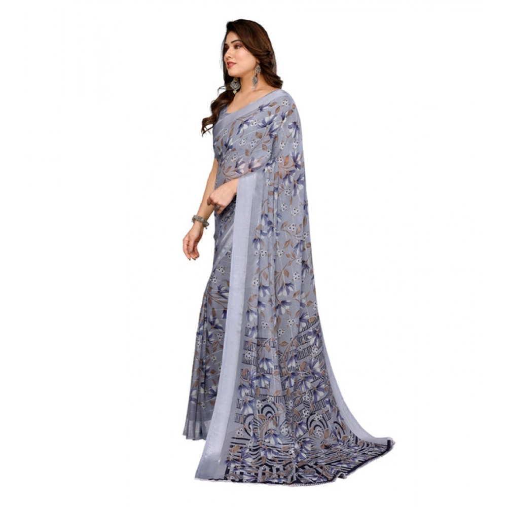 generic women's georgette printed saree with unstitched blouse 5.5mtr (grey) generic women's georgette printed saree with unstitched blouse 5.5mtr (grey)