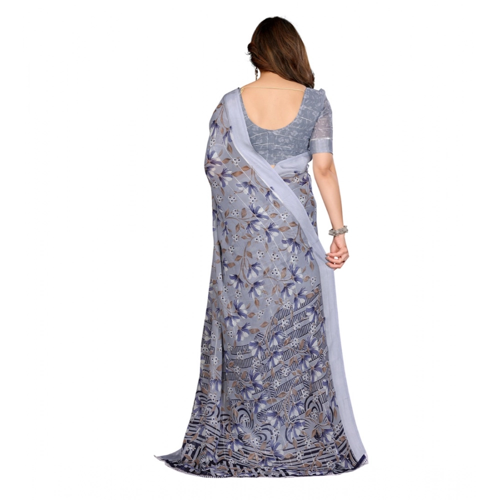 generic women's georgette printed saree with unstitched blouse 5.5mtr (grey) generic women's georgette printed saree with unstitched blouse 5.5mtr (grey)
