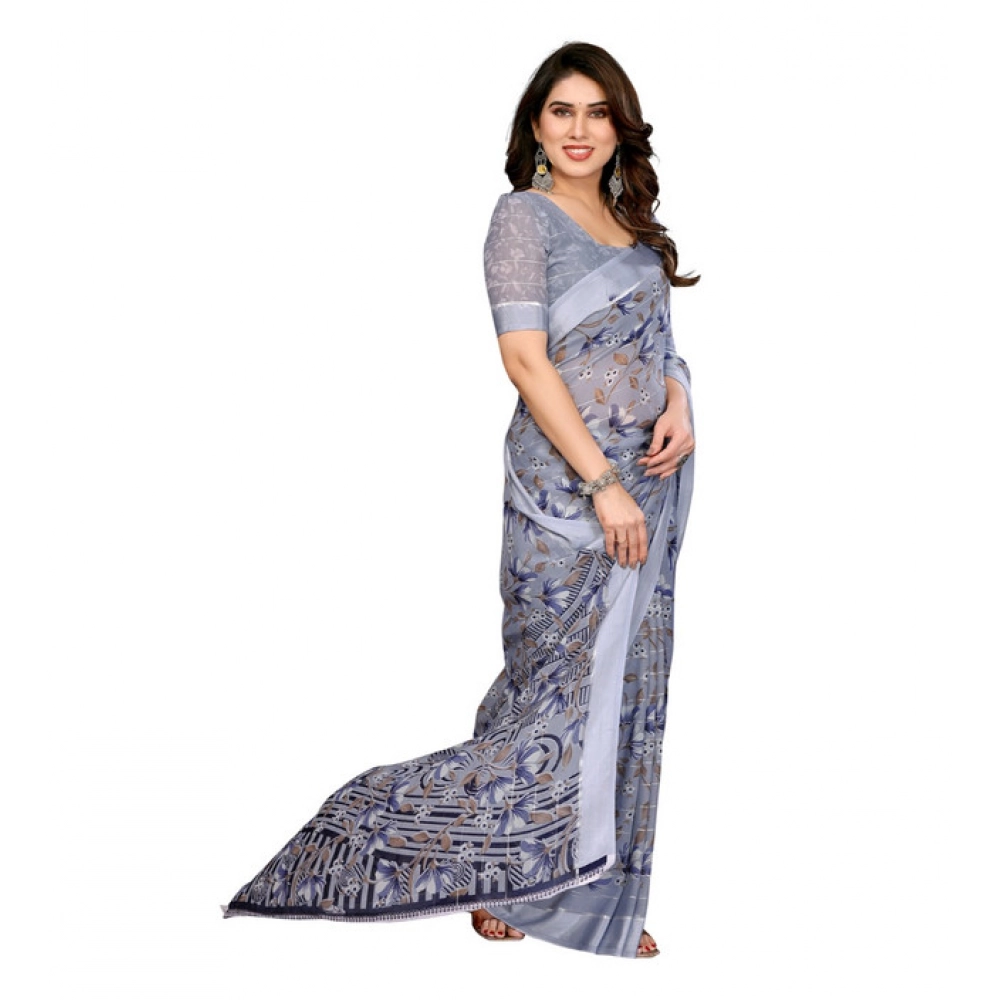 generic women's georgette printed saree with unstitched blouse 5.5mtr (grey) generic women's georgette printed saree with unstitched blouse 5.5mtr (grey)