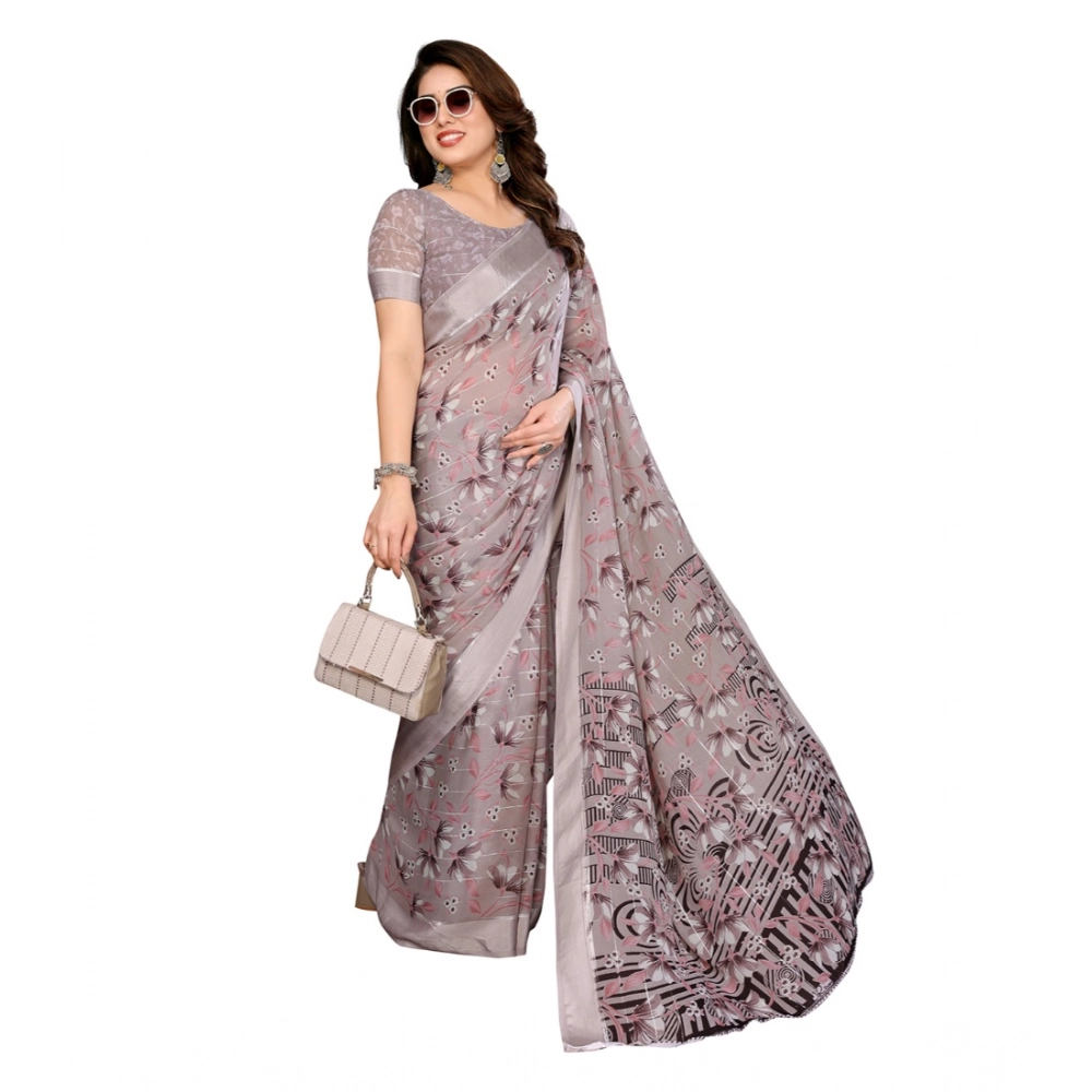 generic women's georgette printed saree with unstitched blouse 5.5mtr (grey) generic women's georgette printed saree with unstitched blouse 5.5mtr (grey)