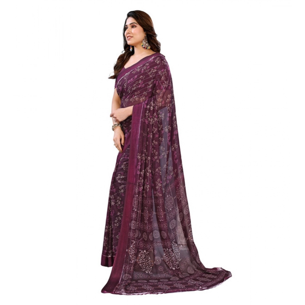 generic women's georgette printed saree with unstitched blouse 5.5mtr (wine) generic women's georgette printed saree with unstitched blouse 5.5mtr (wine)