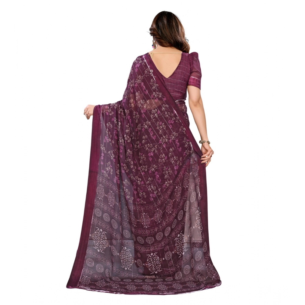 generic women's georgette printed saree with unstitched blouse 5.5mtr (wine) generic women's georgette printed saree with unstitched blouse 5.5mtr (wine)