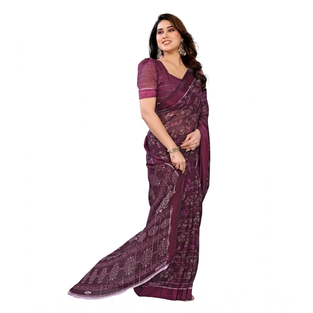 generic women's georgette printed saree with unstitched blouse 5.5mtr (wine) generic women's georgette printed saree with unstitched blouse 5.5mtr (wine)